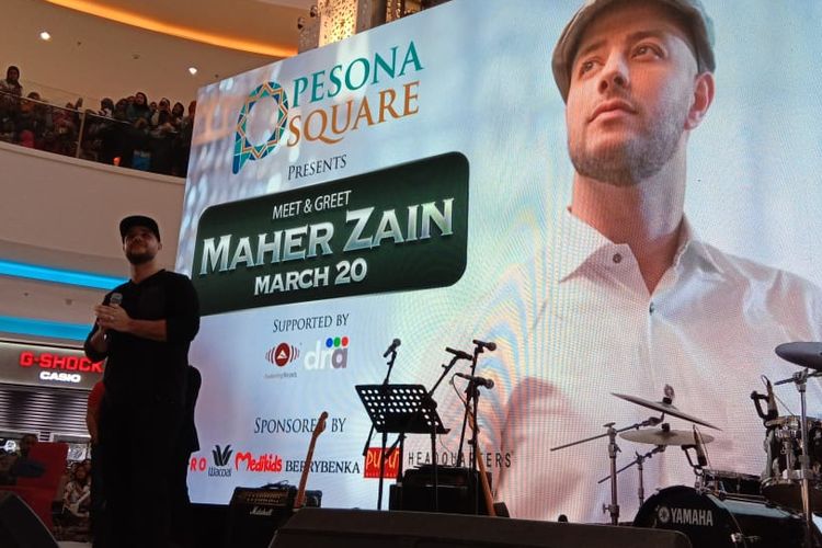 Maher Zain hadir dalam acara meet & greet yang diselenggarakan di Atrium Mall Pesona Square, Depok, Jawa Barat, Rabu (20/3/2019).