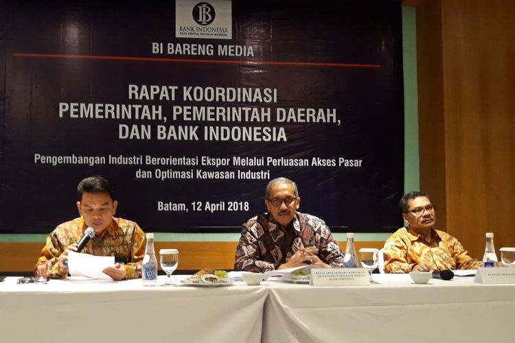 Media briefing Rapat Koordinasi Pemerintah, Pemerintah Daerah, dan Bank Indonesia di Batam, Kepulauan Riau, Kamis (12/4/2018).