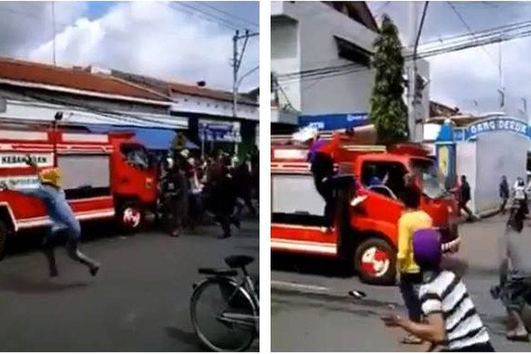 Viral, video mobil pemadam kebakaran yang diamuk massa beredar di media sosial Facebook pada Senin (24/6/2019).