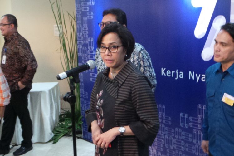 Menteri Keuangan Sri Mulyani saat konferensi pers seusai Hari Oeang, di Gedung Dhanapala, Jakarta Pusat, Kamis (26/10/2017).