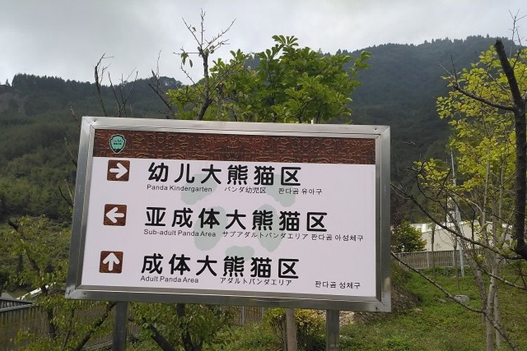 Papan keterangan di Wolong Panda Base, China.