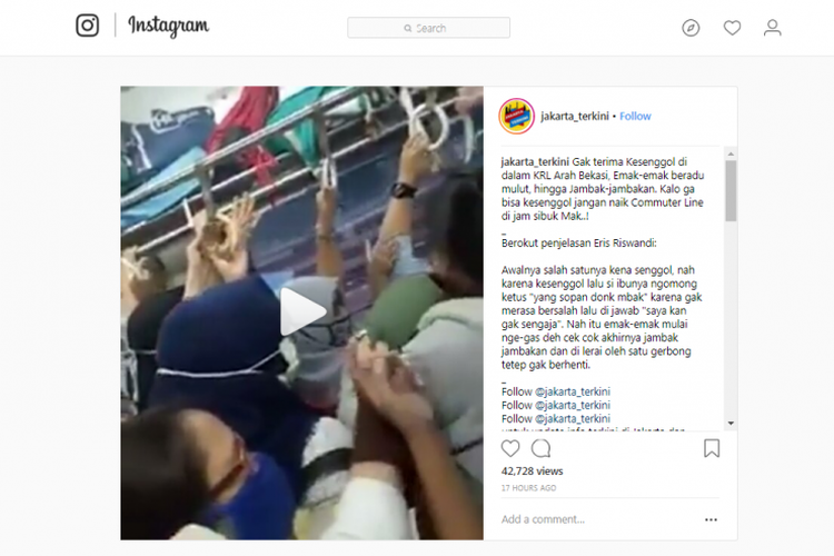 Perkelahian dua orang penumpang wanita di kereta rel listrik (KRL) commuter line menjadi viral di media sosial.