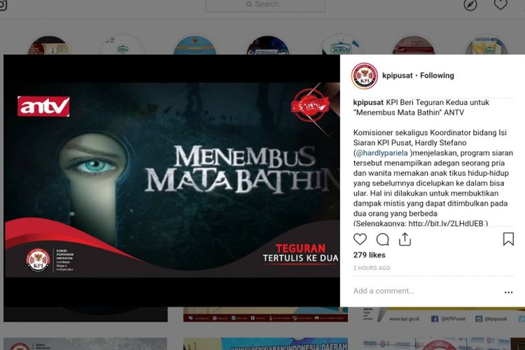 KPI Beri Teguran Kedua untuk Menembus Mata Bathin ANTV.