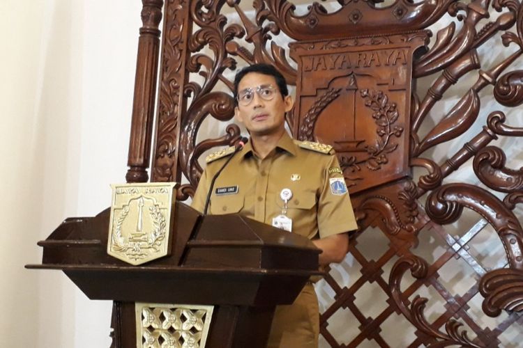 Wakil Gubernur DKI Jakarta Sandiaga Uno di Balai Kota DKI Jakarta, Jalan Medan Merdeka Selatan, Selasa (16/1/2018).