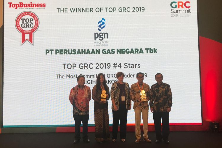 PT Perusahaan Gas Negara Tbk (PGN) berhasil meraih 2 penghargaan di ajang TOP GRC 2019, di Hotel Borobudur, Jakarta, Kamis (22/8/2019).