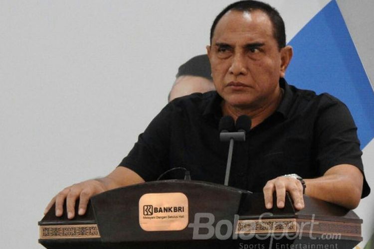 Ketua Umum PSSI, Edy Rahmayadi pada acara kerja sama PSSI-BRI, Rabu (1/8/2018).