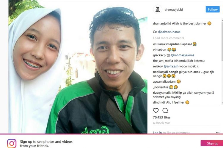 Salma tak sengaja bertemu ayahnya yang pengemudi ojek online.