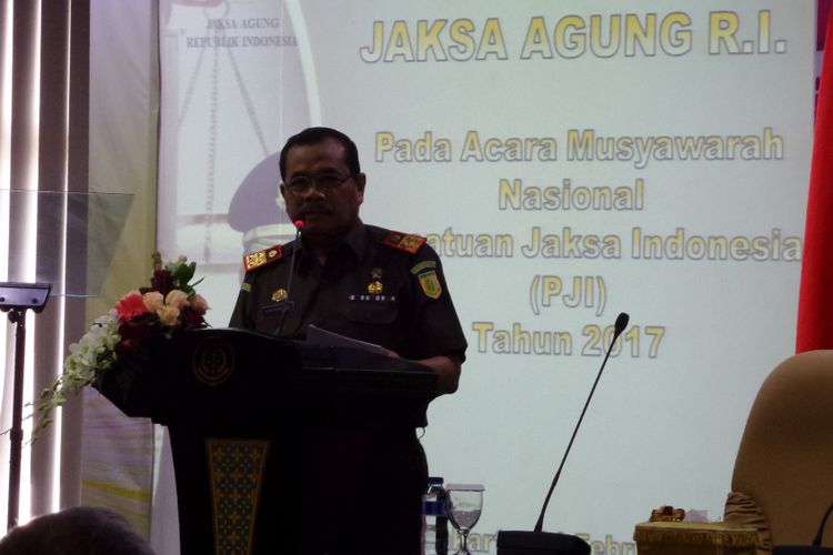 Jaksa Agung Muhammad Prasetyo saat membuka Munas Persatuan Jaksa Indonesia di Kejaksaan Agung, Jakarta, Kamis (1/2/2018).