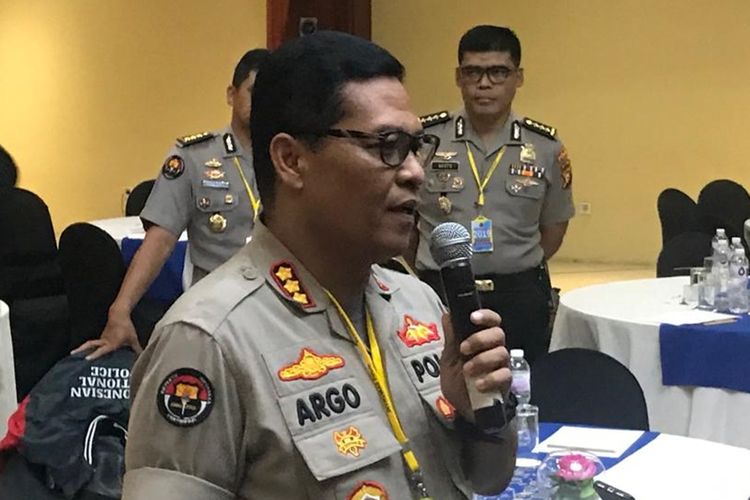 Kabid Humas Polda Metro Jaya Kombes Argo Yuwono di Hotel Mercure Ancol, Jakarta Utara, Rabu (28/8/2019).