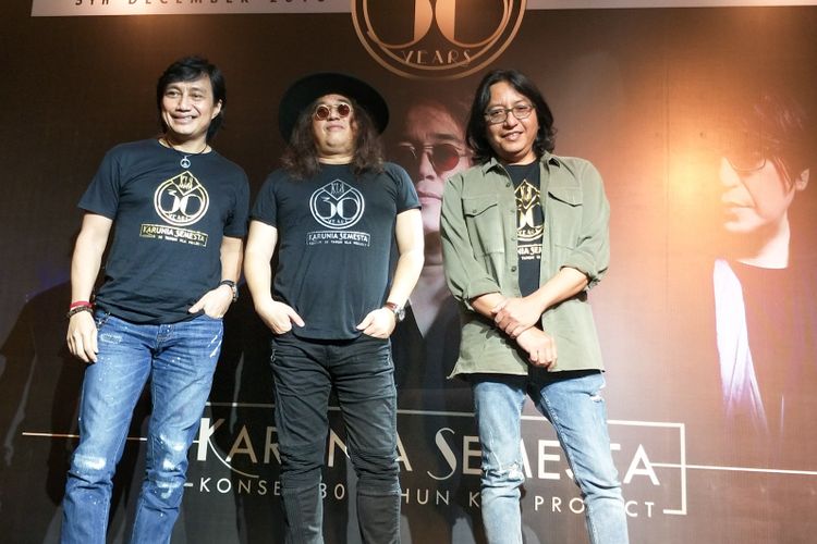 Katon Bagaskara, Lilo dan Adrian saat ditemui di jumpa pers konser Karunia Semesta di SCBD, Jakarta Selatan, Jumat (5/10/2018).