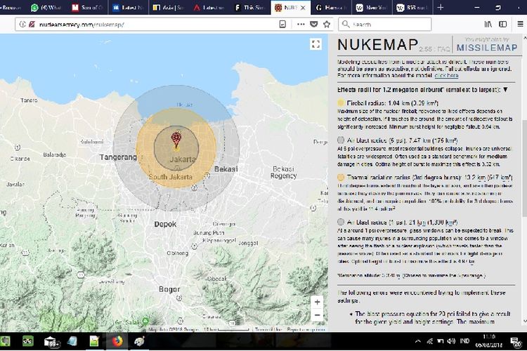 Simulasi sebuah bom nuklir jika dijatuhkan di Jakarta.