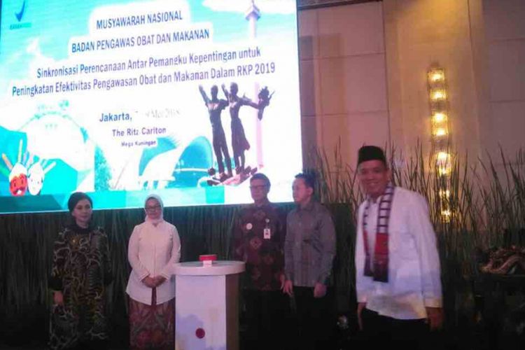 Musyawarah Nasional BPOM RI yang dihadiri Kepala BPOM RI Penny Lukito, Menteri Dalam Negeri Tjahjo Kumolo, dan Kepala Bekraf Triawan Munaf di Jakarta Selatan, Senin (7/5/2018). 