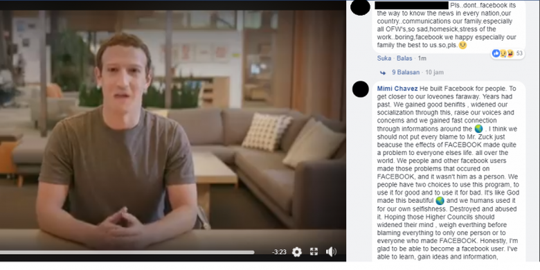 Tangkapan layar dari segelintir netizen yang menganggap bahwa video parodi A World Without Facebook adalah asli dari Mark Zuckerberg