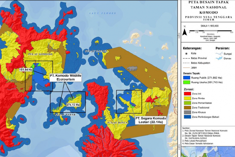 Peta Taman Nasional Komodo sejak tahun 2012-2018.