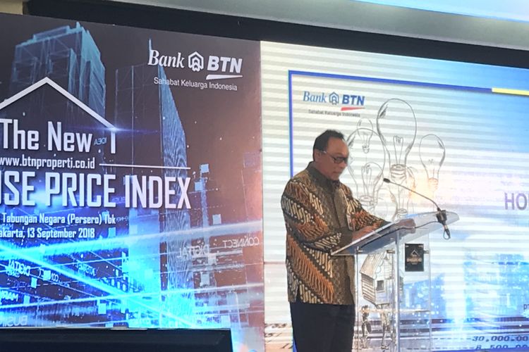 Direktur Utama Bank BTN Maryono saat peluncuran BTN HPI di Jakarta, Kamis (13/9/2018)