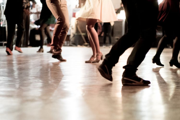 Dance hall with swing dancers