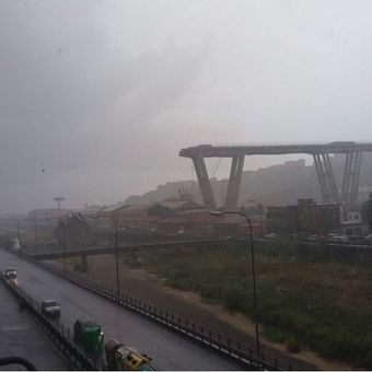 Beginilah kondisi jembatan Morandi di kota Genoa, Italia yang ambruk pada Selasa (14/8/2018).