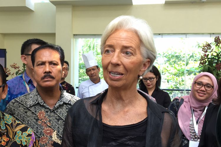 Managing Director International Monetary Fund (IMF) Christine Lagarde saat ditemui pewarta di Nusa Dua, Bali, Jumat (2/3/2018)