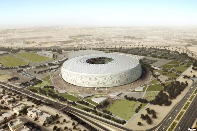 Stadion Al Thumama yang dirancang oleh arsitek Qatar membentuk kopiah rajutan tradisional Arab atau yang disebut “gahfiya” untuk perhelatan Piala Dunia 2022. 