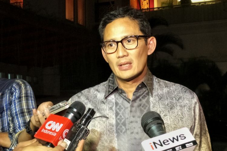 Wakil Ketua Dewan Pembina Partai Gerindra Sandiaga Uno saat ditemui di kawasan Kebayoran Baru, Jakarta Selatan, Kamis (19/4/2018).