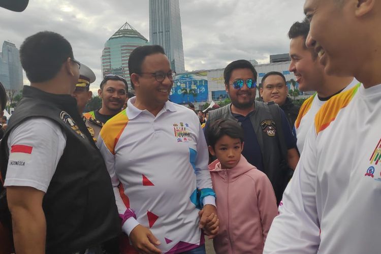 Gubernur DKI Jakarta, Anies Baswedan di GBK Parkir Timur,Sabtu (16/3/2019).