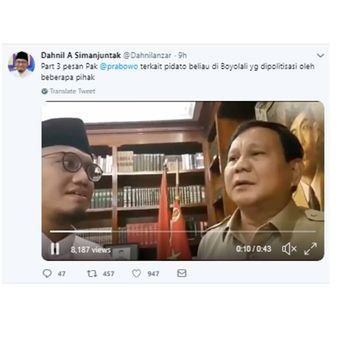 Prabowo Subianto mengklarifikasi pernyataannya yang menimbulkan polemik dan protes warga Boyolali. Hal ini disampaikan melalui video yang diunggah Dahnil Anzar Simanjuntak.