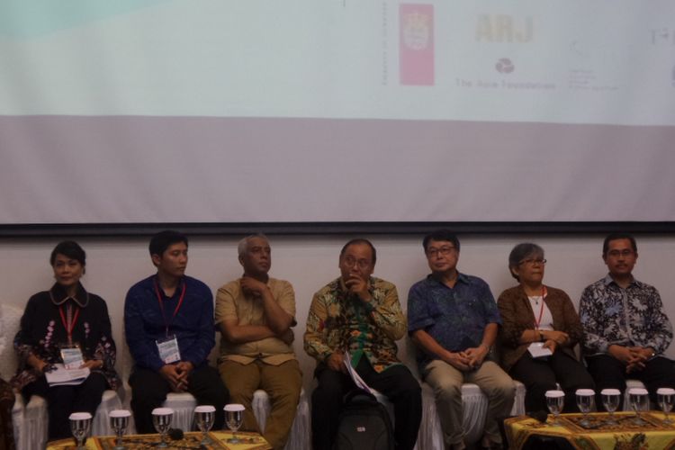 Sesi diskusi bersama pimpinan-pimpinan agama di Indonesia dalam konferensi jurnalis agama di Universitas Multimedia Nusantara (UMN), Tangerang, Rabu (18/10/2017).