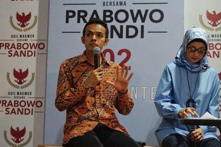 Juru Bicara Badan Pemenangan Nasional pasangan Prabowo Subianto-Sandiaga Uno, Gamal Albinsaid, saat ditemui di media center BPN Prabowo-Sandiaga, Jalan Sriwijaya, Jakarta Selatan, Rabu (10/10/2018). 