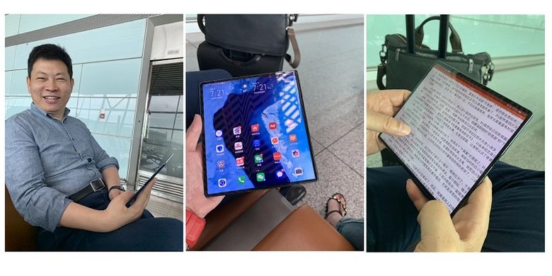 CEO Huawei, Richard Yu kedapatan membawa Huawei Mate X yang belum resmi dirilis.