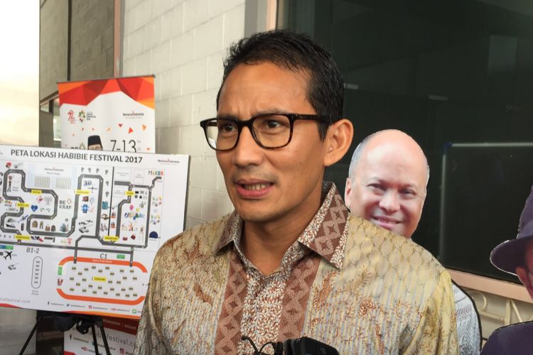 Wakil Gubernur terpilih DKI Jakarta Sandiaga Uno saat menghadiri Habibie Festival yang diadakan di JIExpo Kemayoran, Jakarta Pusat, Senin (7/8/2017).