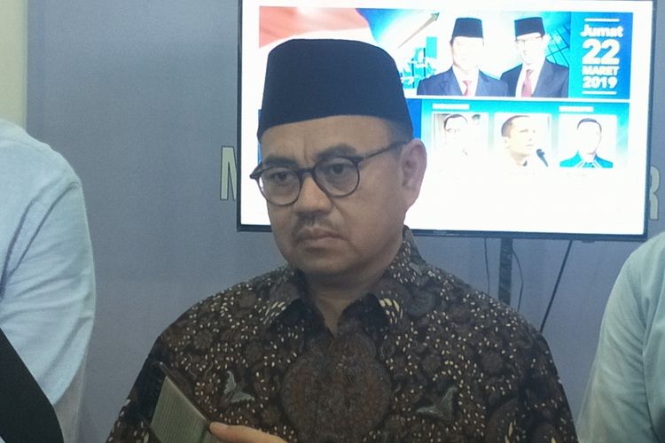 Direktur Badan Pemenangan Nasional pasangan Prabowo Subianto-Sandiaga Uno (BPN) Sudirman Said saat ditemui di media center pasangan Prabowo-Sandiaga, Jalan Sriwijaya I, Jakarta Selatan, Jumat (22/3/2019).  