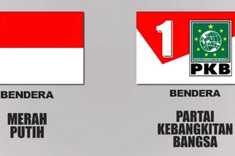 Perbandingan bendera Merah Putih (kiri) dan logo PKB (kanan)
