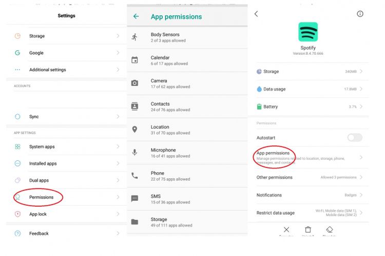 Daftar menu Permission di Setting