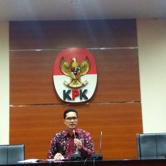 Juru Bicara KPK Febri Diansyah dalam konferensi pers di Gedung Merah Putih KPK, Jakarta, Senin (13/5/2019).