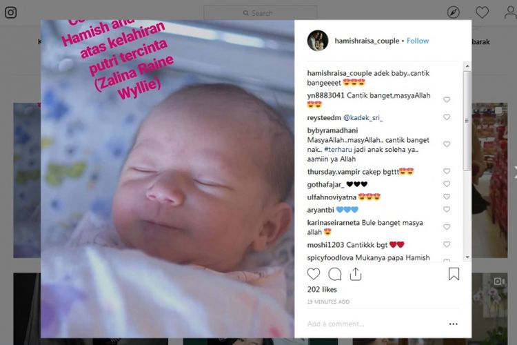 Bidik layar postingan akun Instagram penggemar Raisa dan Hamish, Rabu (13/2/2019).