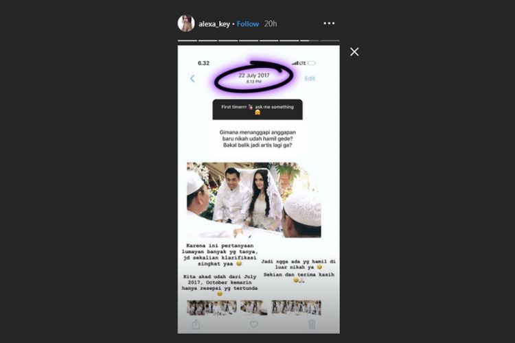 Bidik layar salah satu postingan Instagram Story di akun milik penyanyi Alexa Key, Jumat (15/2/2019).
