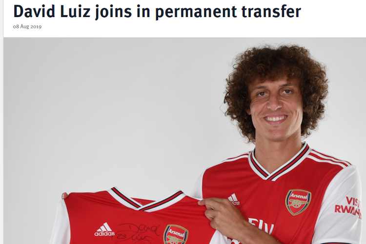 David Luiz resmi pindah dari Chelsea k Arsenal pada penutupan bursa transfer Liga Inggris, 8 Agustus 2019. 