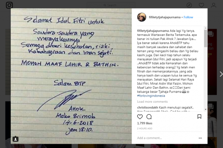surat ucapan selamat Idul Fitri di Instagram basukibtp