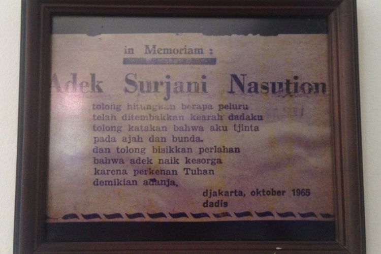 Puisi untuk mengenang Ade Irma Suryani Nasution di Museum DR. A.H Nasution, Jakarta, Selasa (26/9/2017)
