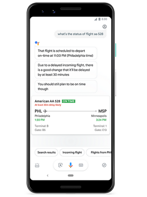 Fitur Google Assistant yang bisa memberi tahu apakah pesawat delay atau tidak.