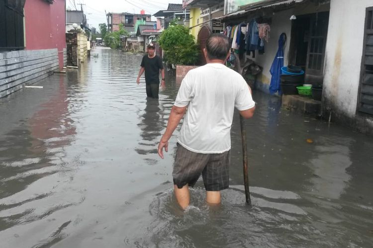 Genangan banjir di Jalan Balai Pangkal Pinang, Selasa (26/3/2019).