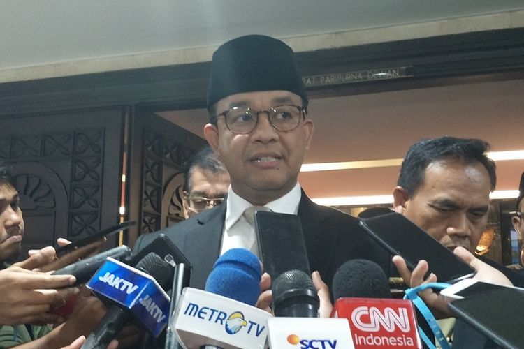 Gubernur DKI Jakarta Anies Baswedan di Gedung DPRD DKI Jakarta, Jalan Kebon Sirih, Jakarta Pusat, Senin (19/8/2019).