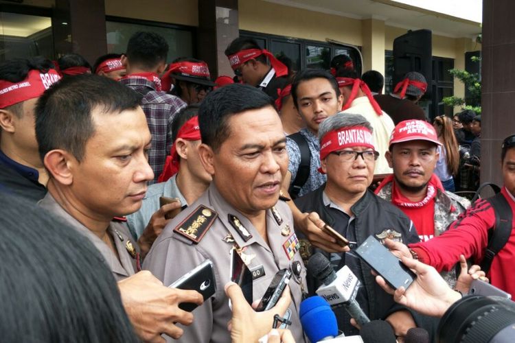 Kabid Humas Polda Metro Jaya Kombes Argo Yuwono di Mapolres Metro Jakarta Selatan, Kamis (22/2/2018).