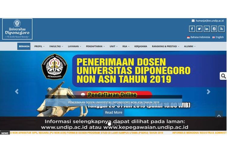 Tampilan laman depan situs Universitas Diponegoro