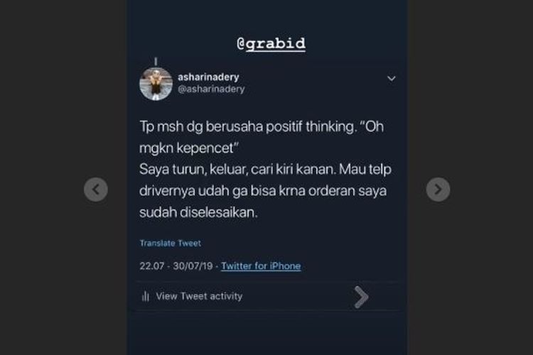 Keluhan konsumen Grab di  media sosial