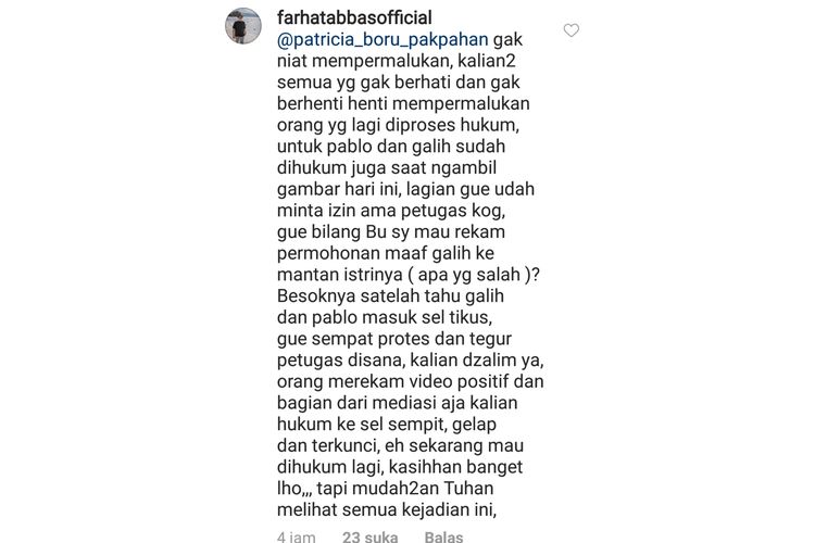 Tangkapan layar instagram Farhat Abbas.