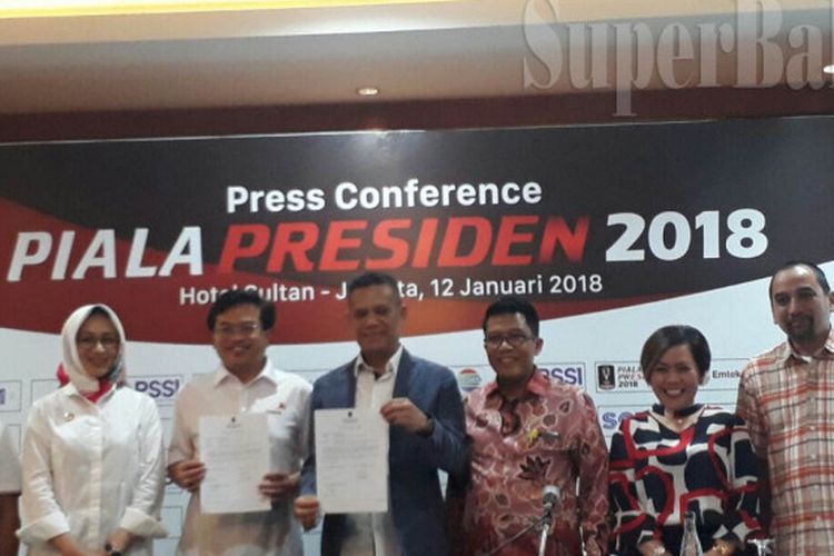 Jumpa pers Piala Presiden 2018 dilangsungkan di Hotel Sultan, Jakarta, Jumat (12/1/2018).