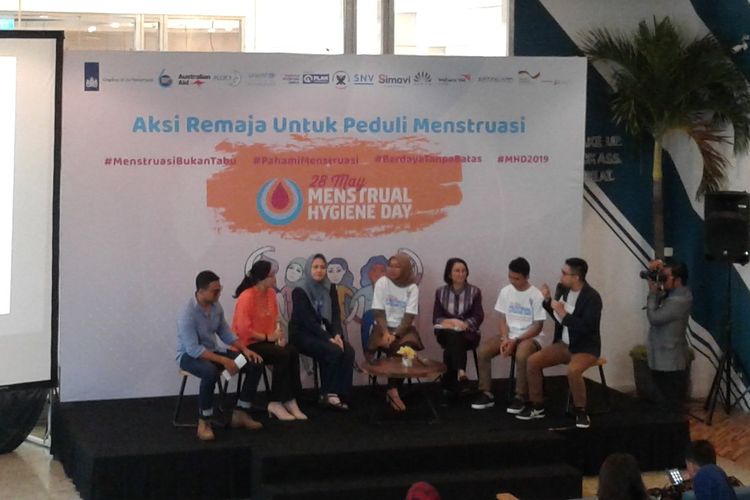 Kampanye Manajemen Kebersihan Menstruasi yang bertajuk Aksi Remaja Untuk Peduli Menstruasi di Jakarta, Selasa (28/5/2019).