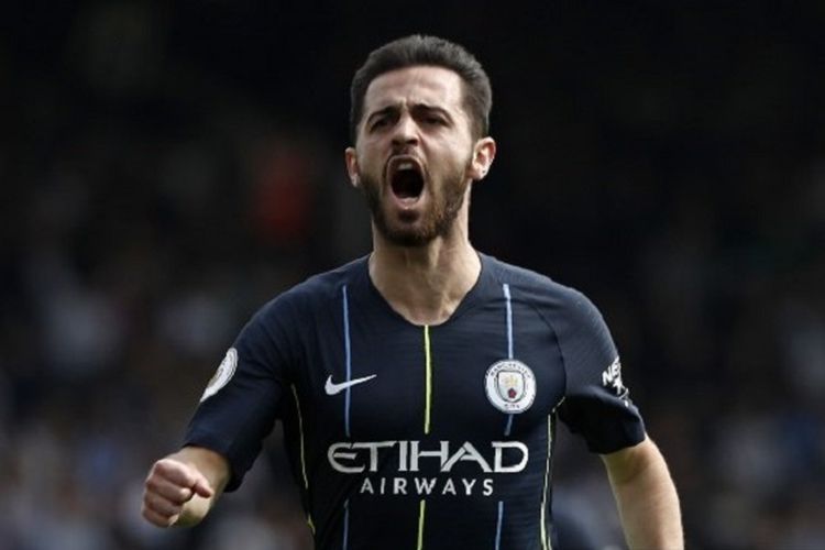 Bernardo Silva merayakan golnya pada pertandingan Fulham vs Manchester City di Stadion Craven Cottage dalam lanjutan Liga Inggris, 30 Maret 2019. 