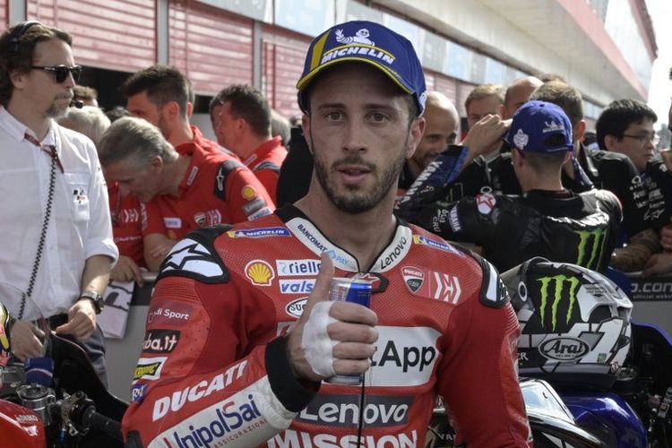 Pebalap Ducati, Andrea Dovizioso, seusai MotoGP Argentina, 30 Maret 2019. 